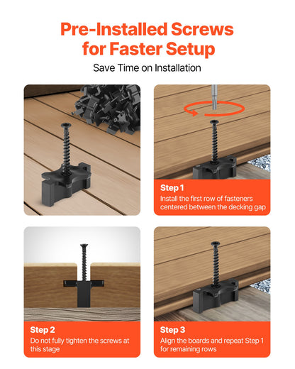 90PCS Hidden Deck Fasteners For Composite Decking Universal T Clips Black